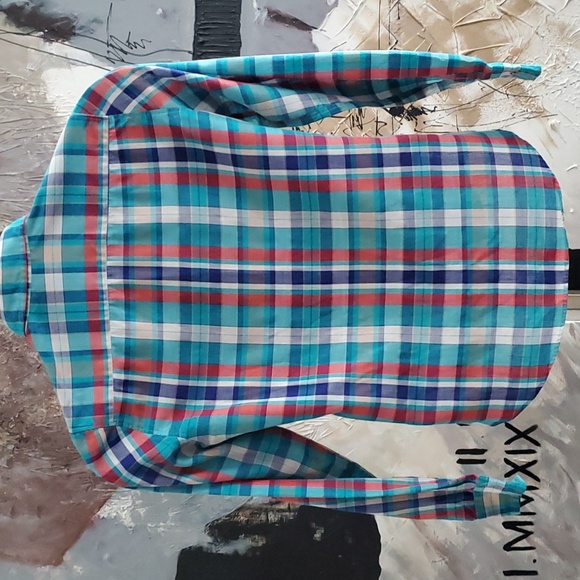 Vintage Aubergine Aqua Plaid Button Up Women 12 - Picture 3 of 9